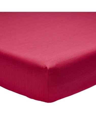 Drap housse fines rayures en bambou rouge 160 x 200