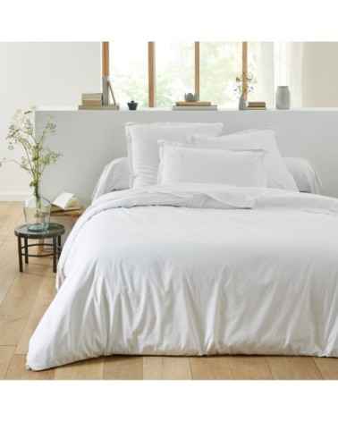 Drap housse uni en coton bleu 160x200