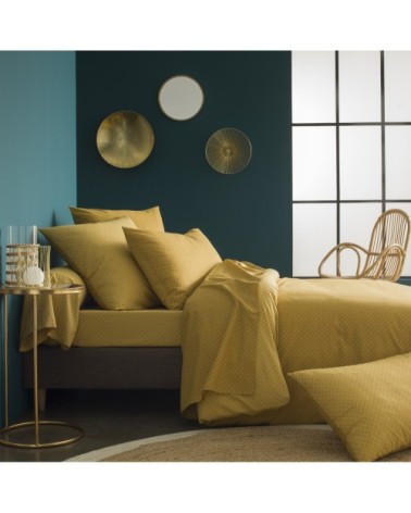 Drap housse imprimé en bambou jaune curry 140x190