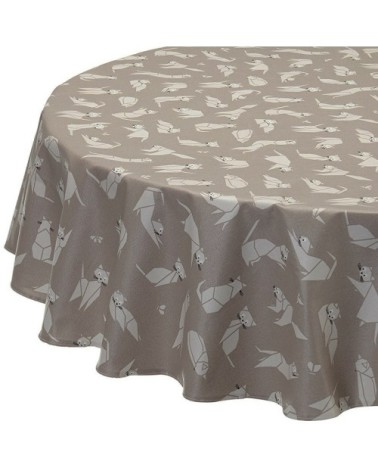 Nappe enduite ovale 160 x 240 cm taupe