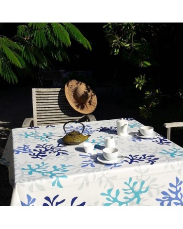 Nappe enduite ronde 160 x 160 cm bleu