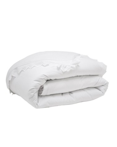 Housse de couette brodée en coton blanc 200x200