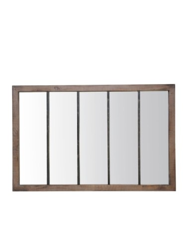 Miroir verrière en métal noir et bois 140x90 cm