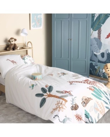 Parure de lit enfant en coton imprimés animaux blancs et multicolores, 140x200