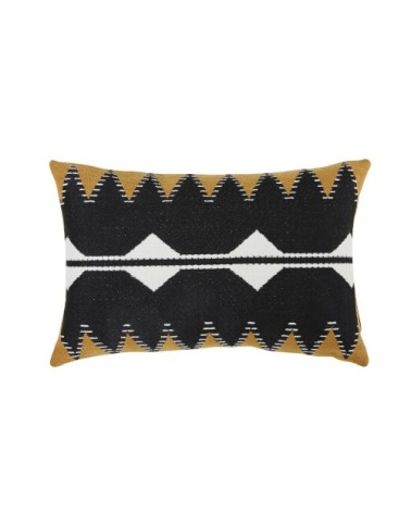 Coussin noir, orange et écru motifs tissés 40x60