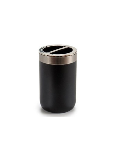 Porte brosse à dents rond en inox et plastique noir