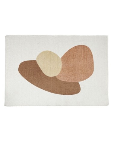 Tapis en coton recyclé noué motifs graphiques écrus, vieux rose et marron 140x200