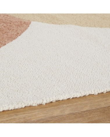Tapis en coton recyclé noué motifs graphiques écrus, vieux rose et marron 140x200