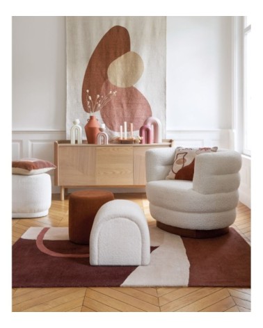 Tapis en coton recyclé noué motifs graphiques écrus, vieux rose et marron 140x200