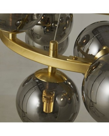 Suspension 15 globes en verre teinté noir et métal doré
