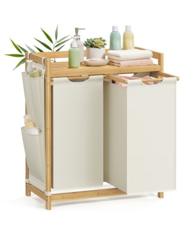 Panier à linge avec 2 compartiments en bambou 2 x 50 l blanc crème