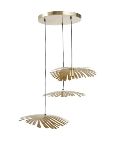 Suspension triple feuilles de palmier en métal doré