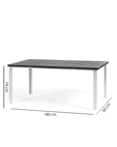 Ensemble table 180x90 cm et 6 chaises en résine blanc/gris