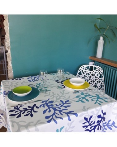 Nappe enduite ovale 160 x 240 cm bleu