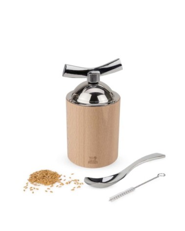 Moulin à graines de lin manuel en bois naturel et inox H13cm