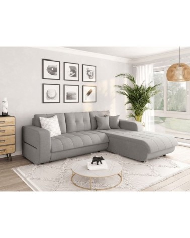 Canapé d'angle convertible en tissu - gris clair - angle droit