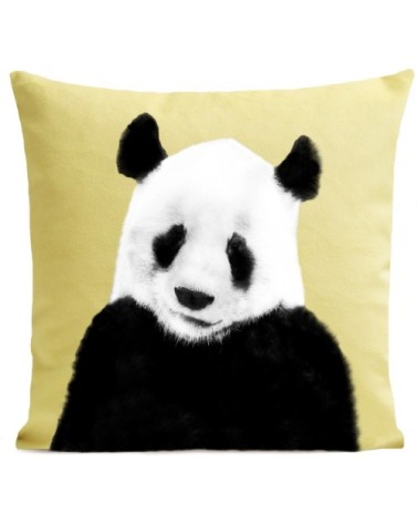 Coussin velours carré imprimé animaux jaune pastel 60x60