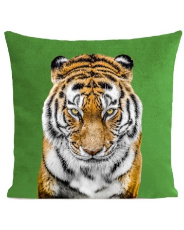 Coussin velours carré imprimé animaux vert vif 40x40