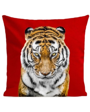 Coussin velours carré imprimé animaux rouge 60x60