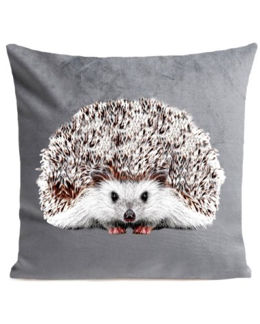 Coussin velours carré imprimé animaux gris clair 40x40