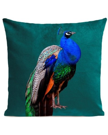 Coussin velours carré imprimé animaux vert paon 40x40