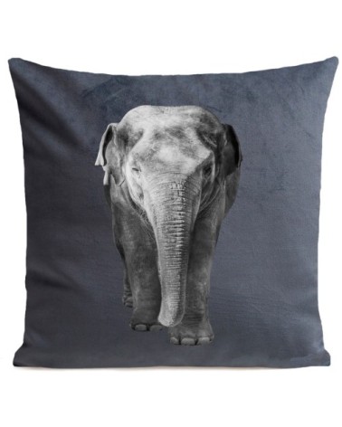 Coussin velours carré imprimé animaux gris moyen 40x40