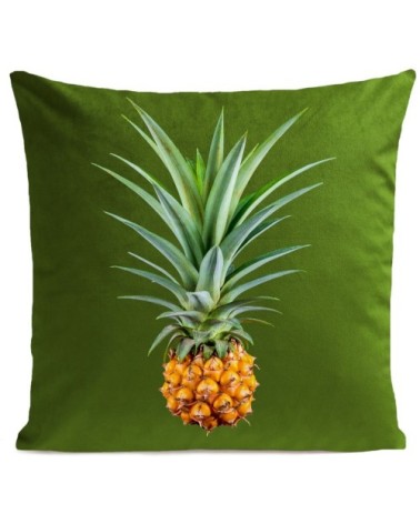 Coussin velours carré imprimé fruits vert pur 60x60