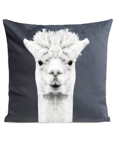 Coussin velours carré imprimé animaux gris moyen 60x60