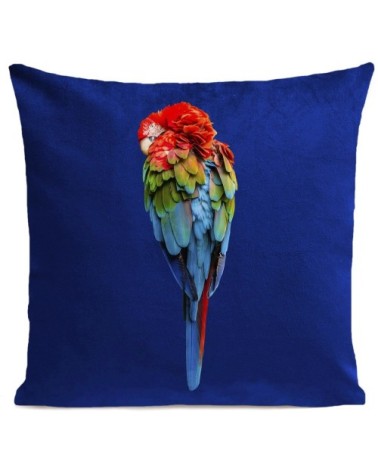 Coussin velours carré imprimé animaux bleu klein 40x40