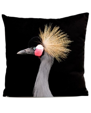 Coussin Oiseau Grue Couronnée Velours 40x40cm