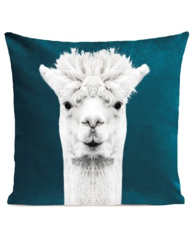 Coussin velours carré imprimé animaux bleu canard 40x40