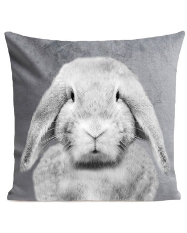 Coussin velours carré imprimé animaux gris clair 40x40