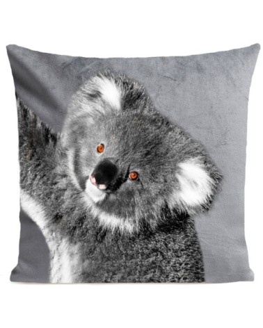 Coussin velours carré imprimé animaux gris clair 40x40