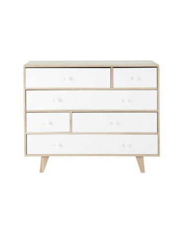 Commode style scandinave 6 tiroirs en paulownia blanc