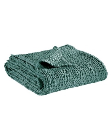 Jeté stonewashed  en coton vert de gris 260 x 260