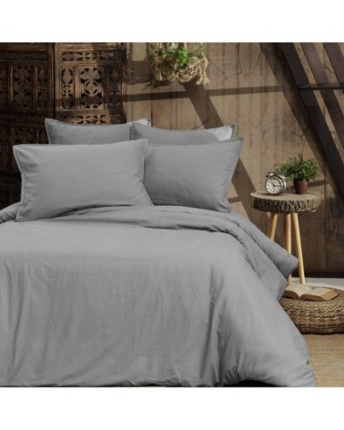 Housse de couette en coton lavé biologique  gris perle 240x220 cm