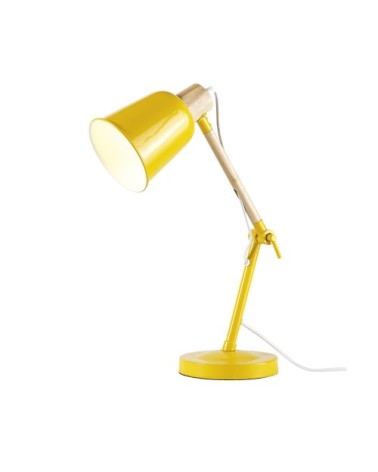 Lampe de bureau en métal jaune et hévéa