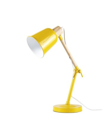 Lampe de bureau en métal jaune et hévéa