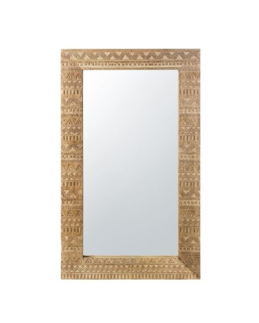 Miroir rectangulaire en bois de manguier sculpté finition dorée 71x122