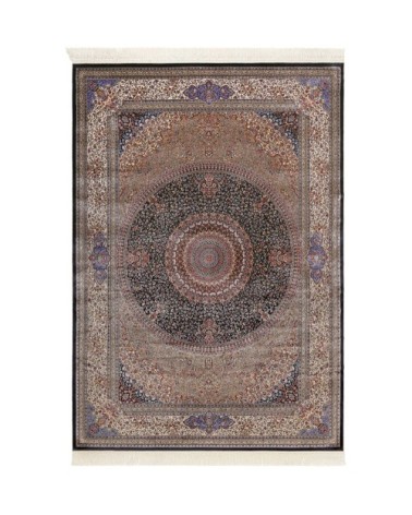 Tapis tissé fin soyeux vintage bleu de très grande qualité 290x200