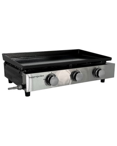 Plancha au gaz 3 brûleurs plaque en fonte acier noir et inox