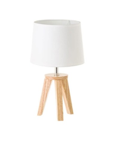 Lampe à poser trépied bois et abat-jour blanc H33,5cm