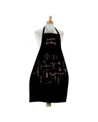 Grand tablier de cuisine les tire-bouchons en coton noir 72 x 96