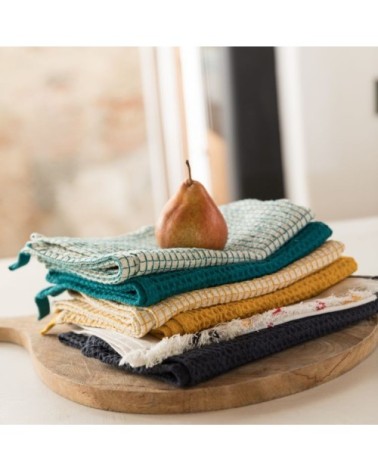 Torchon nid d'abeille  en coton ombre 50 x 70