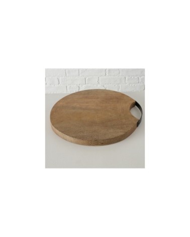 Planche à découper ronde en bois et métal noir D33cm