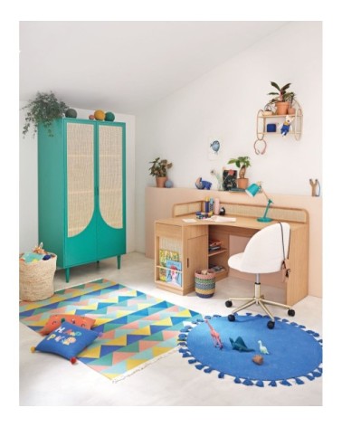 Tapis coloré imprimé triangle bleu, vert, jaune à franges 60x120