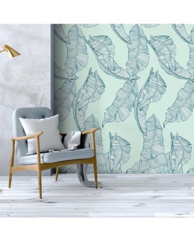 Papier peint vert deau imprimé nature