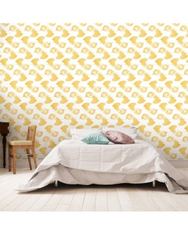 Papier peint jaune moutarde imprimé animal