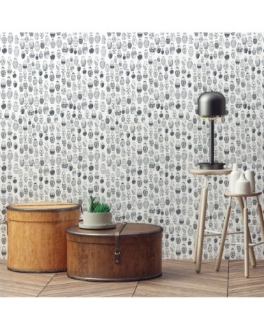 Papier peint noir et blanc imprimé matriochkas