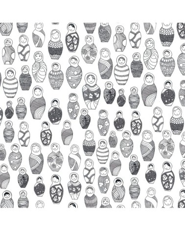 Papier peint noir et blanc imprimé matriochkas